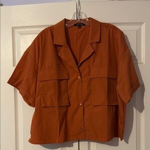 Orange Cropped Button-Up Shirt